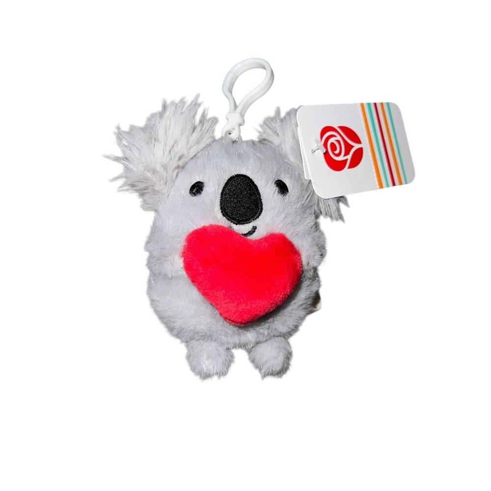 American Greetings Gray Koala Stuffed Animal Keychain Holding Red Heart 4.5”